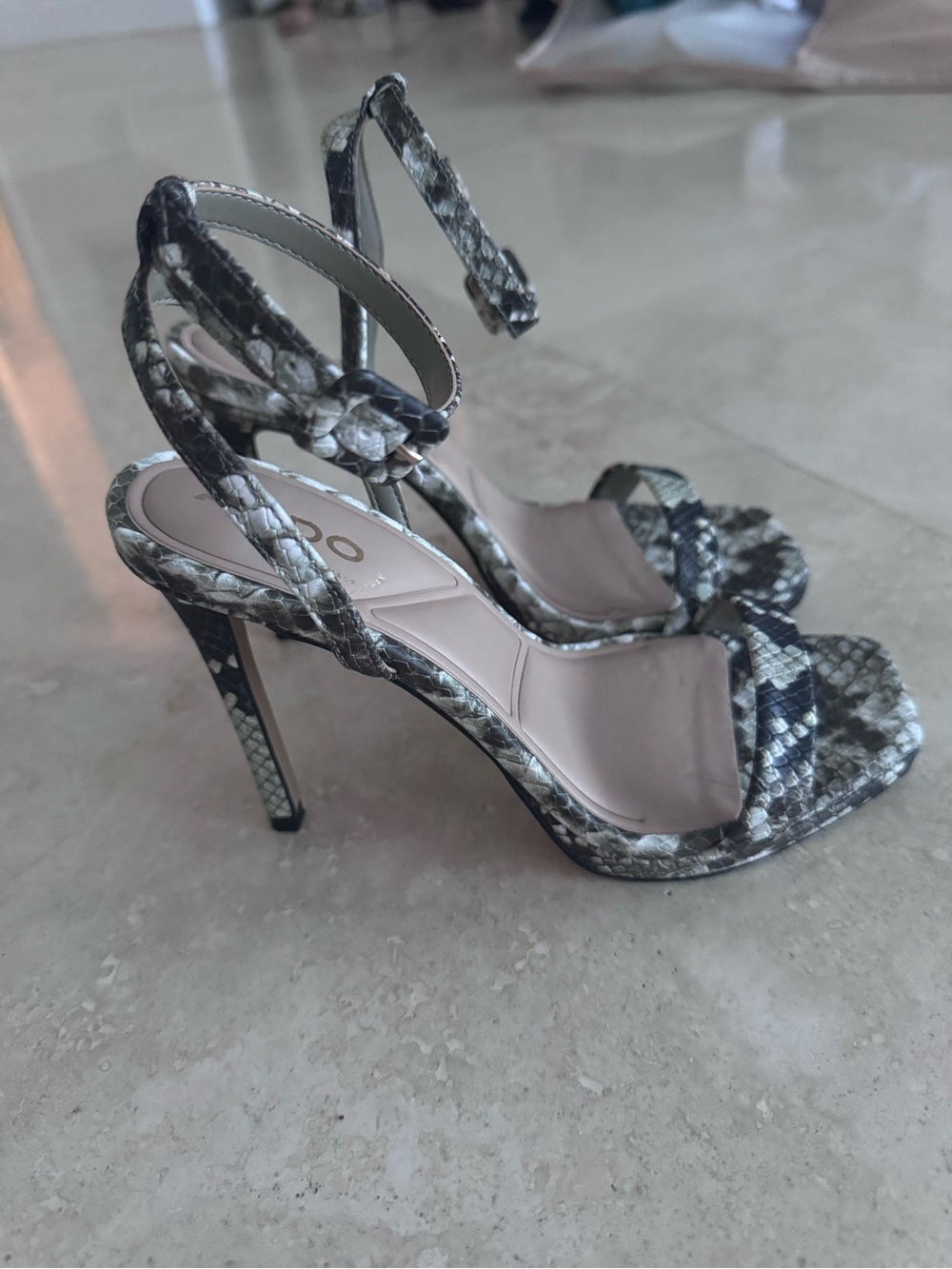 Aldo Snake-Print Ankle-Strap Stilettos